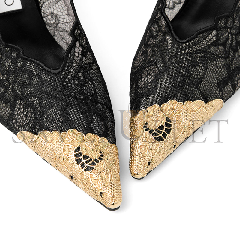 JIMMYCHOO BLACK JIMMY CHOO LACE PUMPS WITH METAL LACE DETAIL FAIZ100FYZ